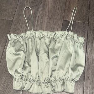 Elegant Sage Green Women's silky like crop Top with a gathered like style
